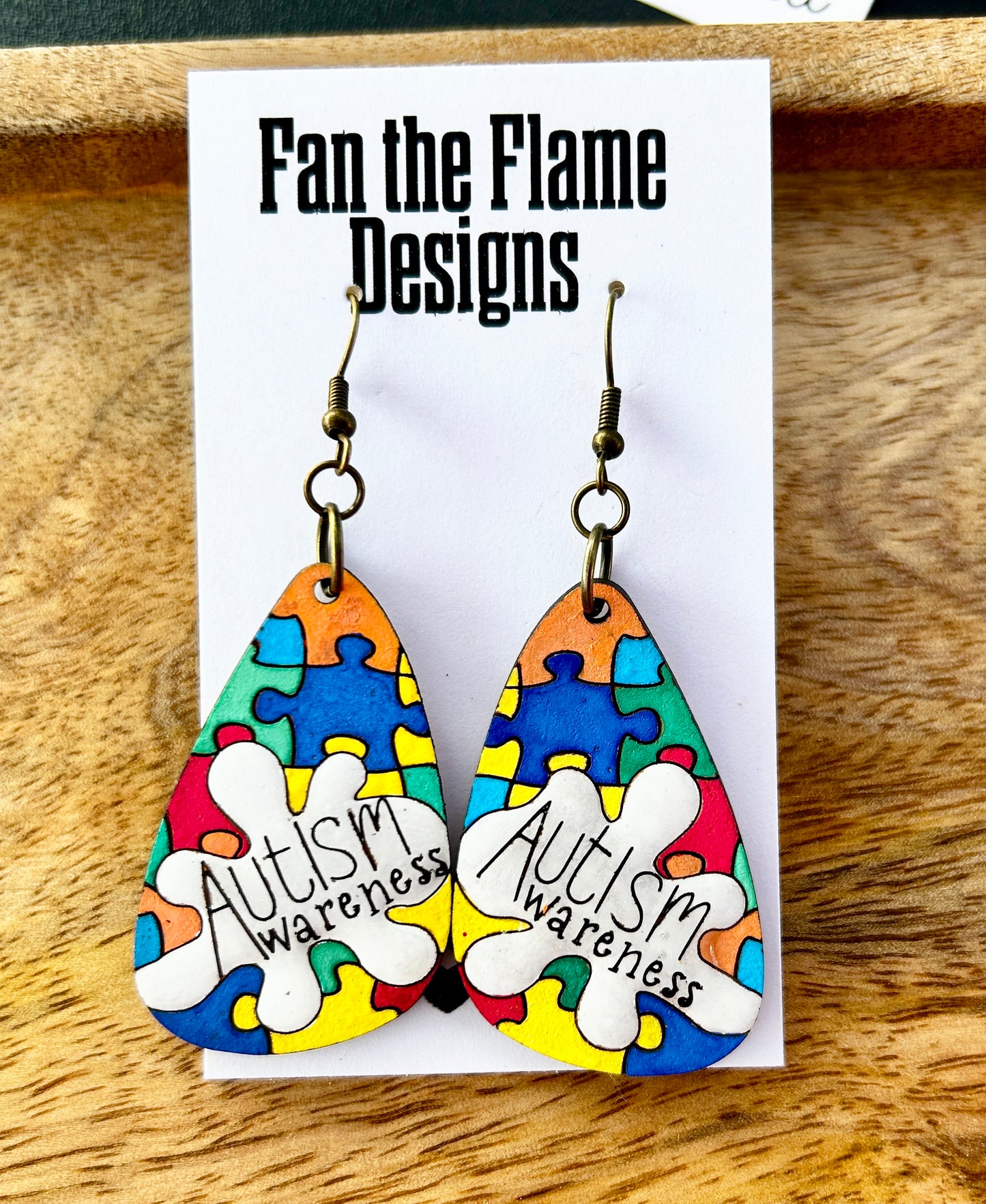 Handmade Autism Awareness Wooden Earrings