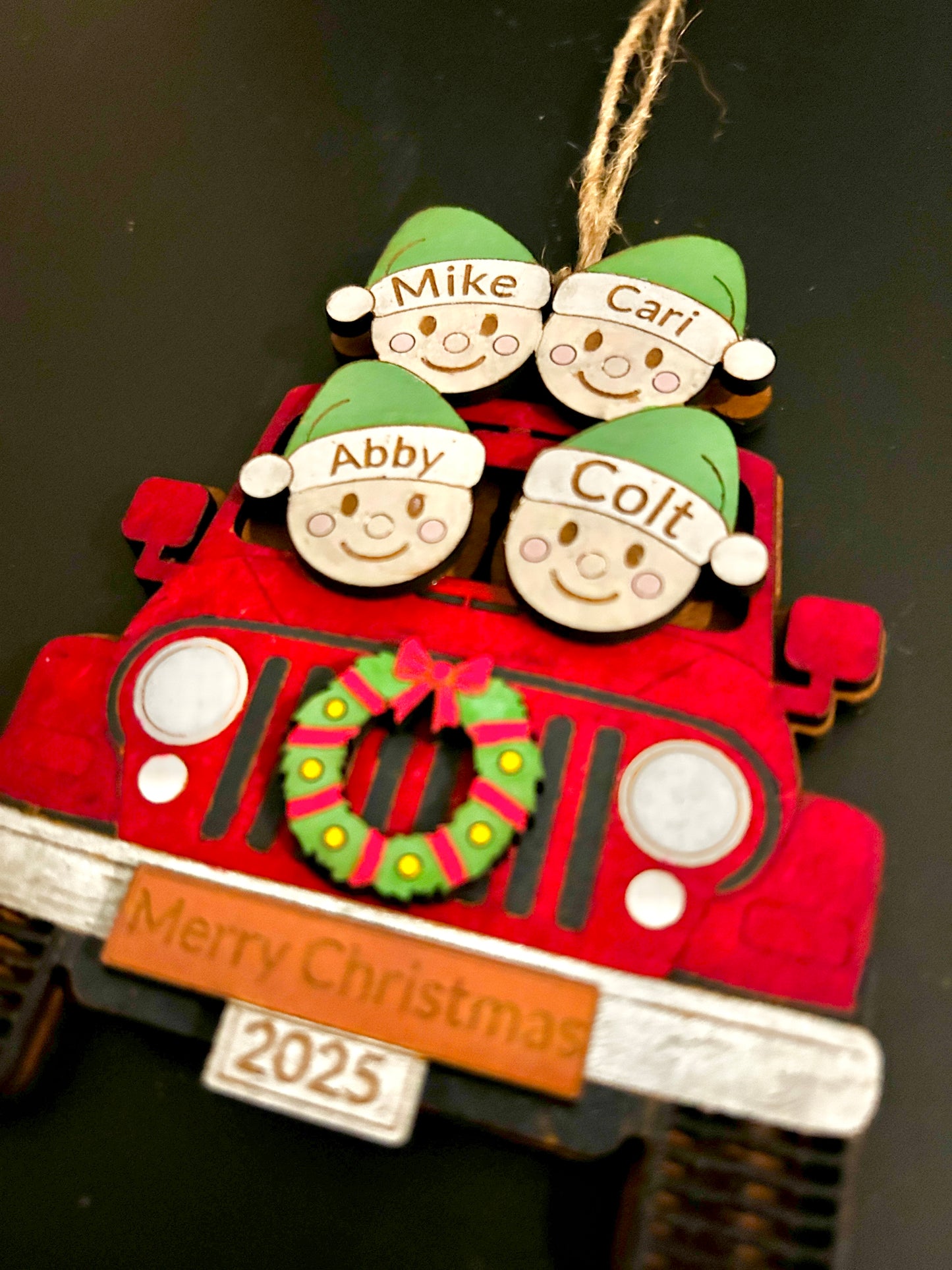 Personalized Family Jeep Christmas Ornament