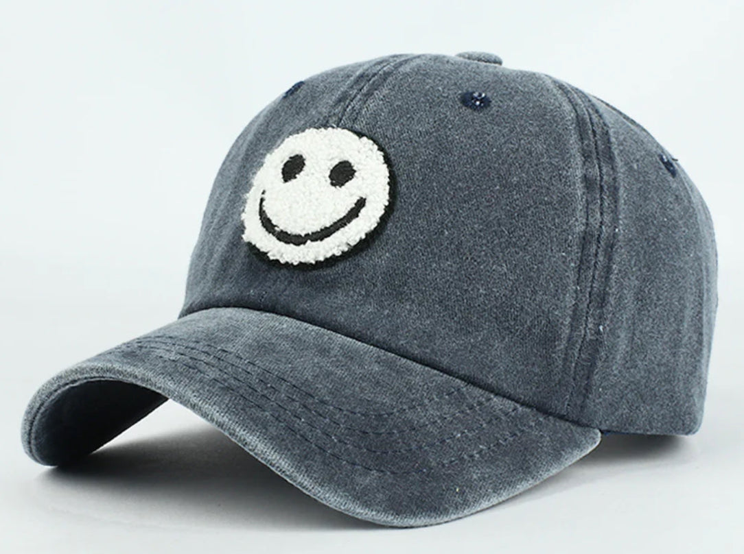 Baseball Cap with Plush Embroidered Patch Smiley Vintage Hat