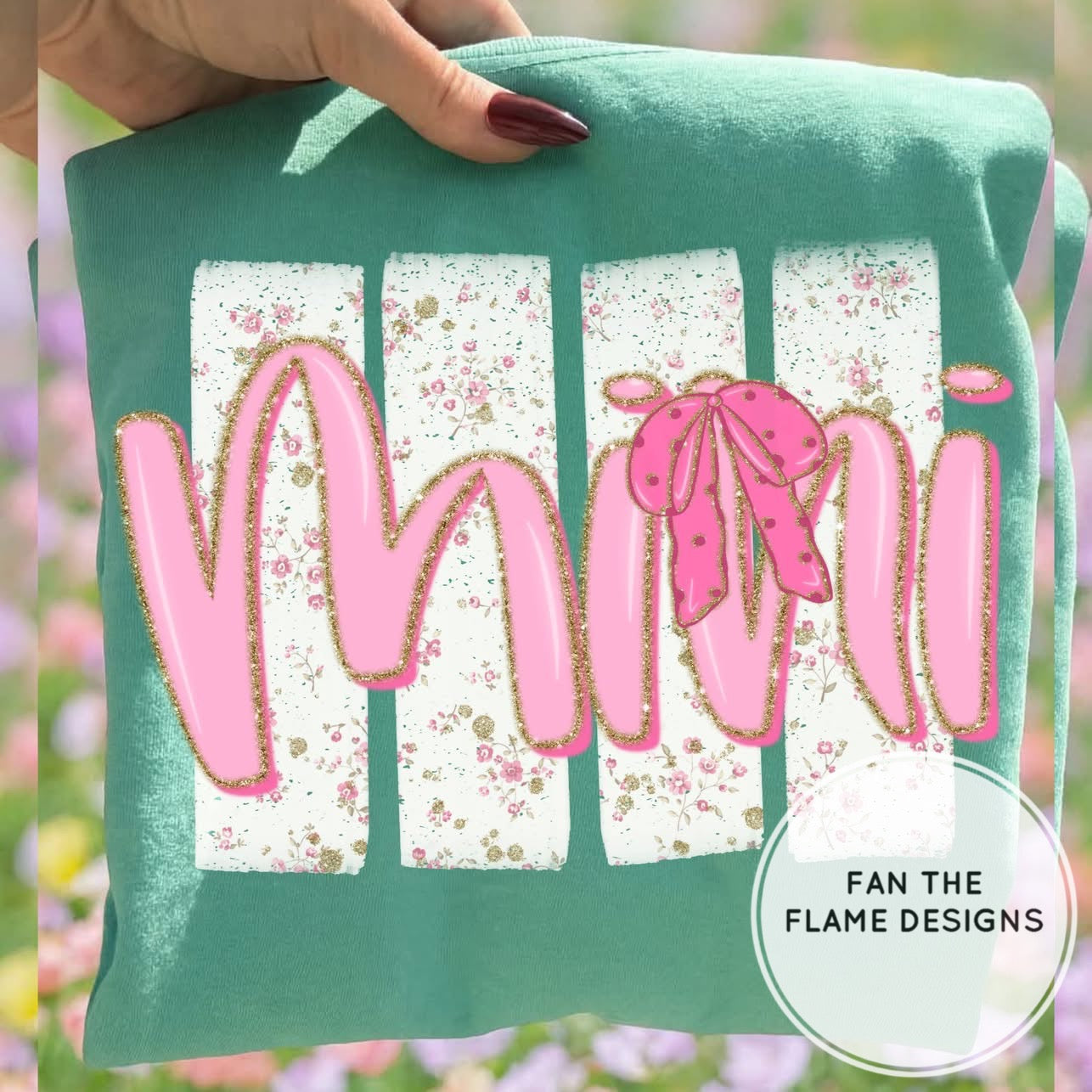 Floral Distressed Stripes Names with Glitter & Bow Coquette