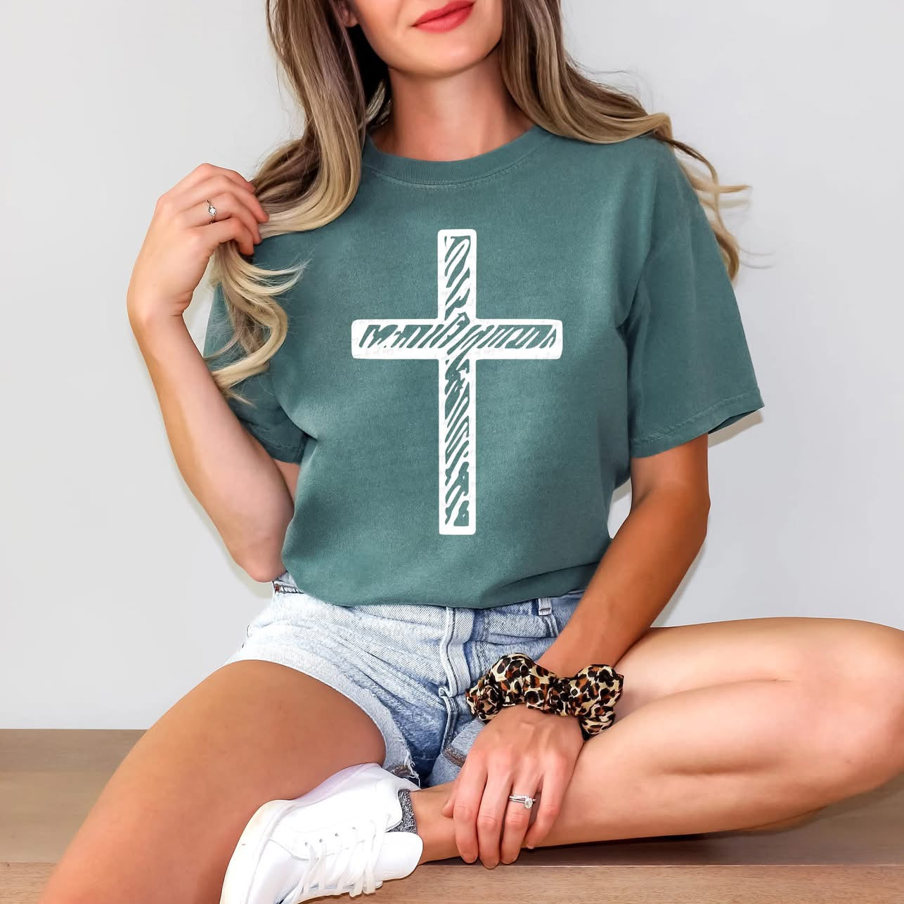 White Cross Shaded Tee/Sweatshirt