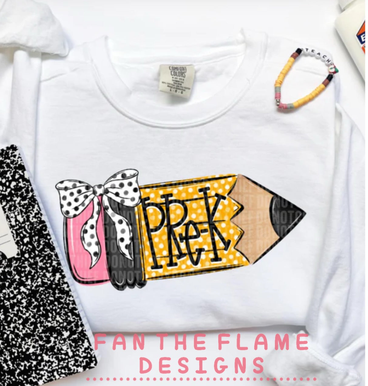 Pencil with bow/hat tee/tank