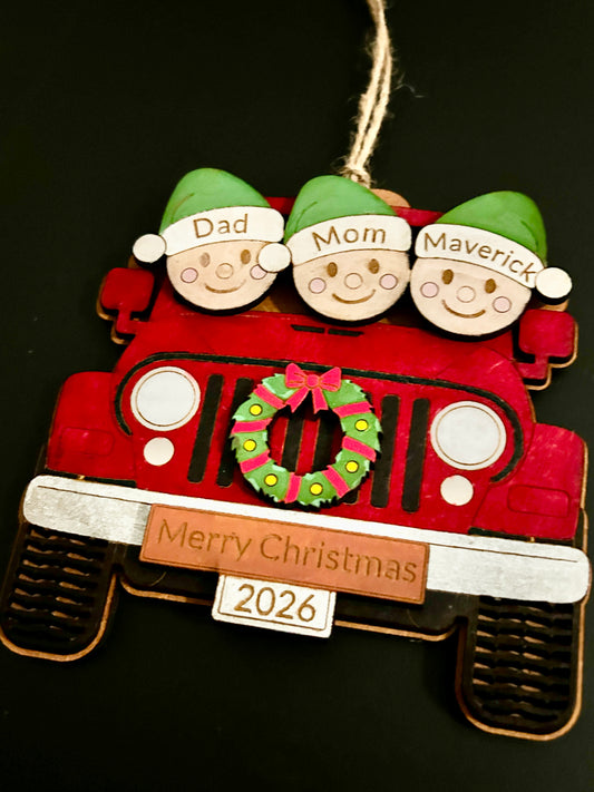 Personalized Family Jeep Christmas Ornament