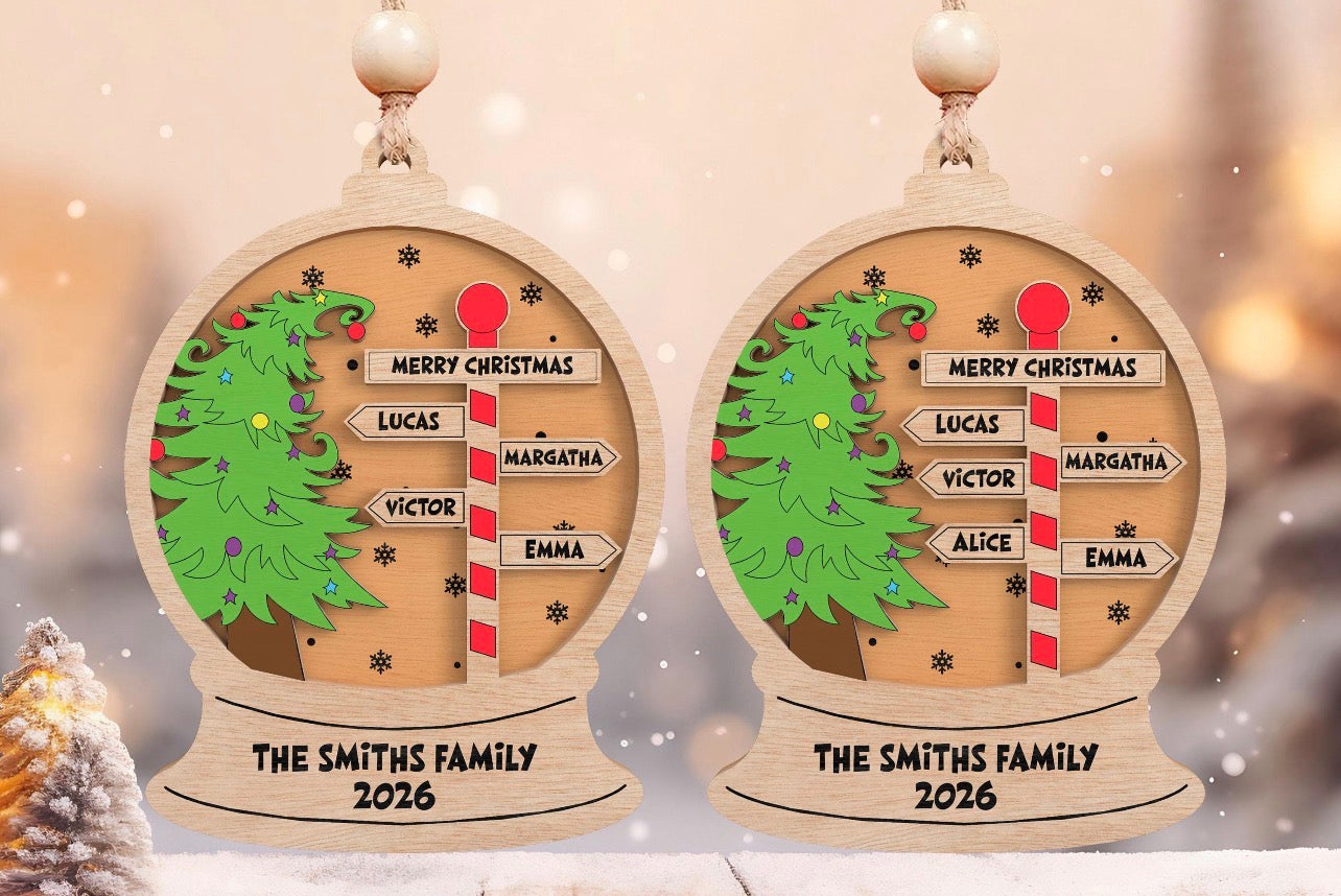 Personalized Family Christmas Tree Directional Sign Ornament