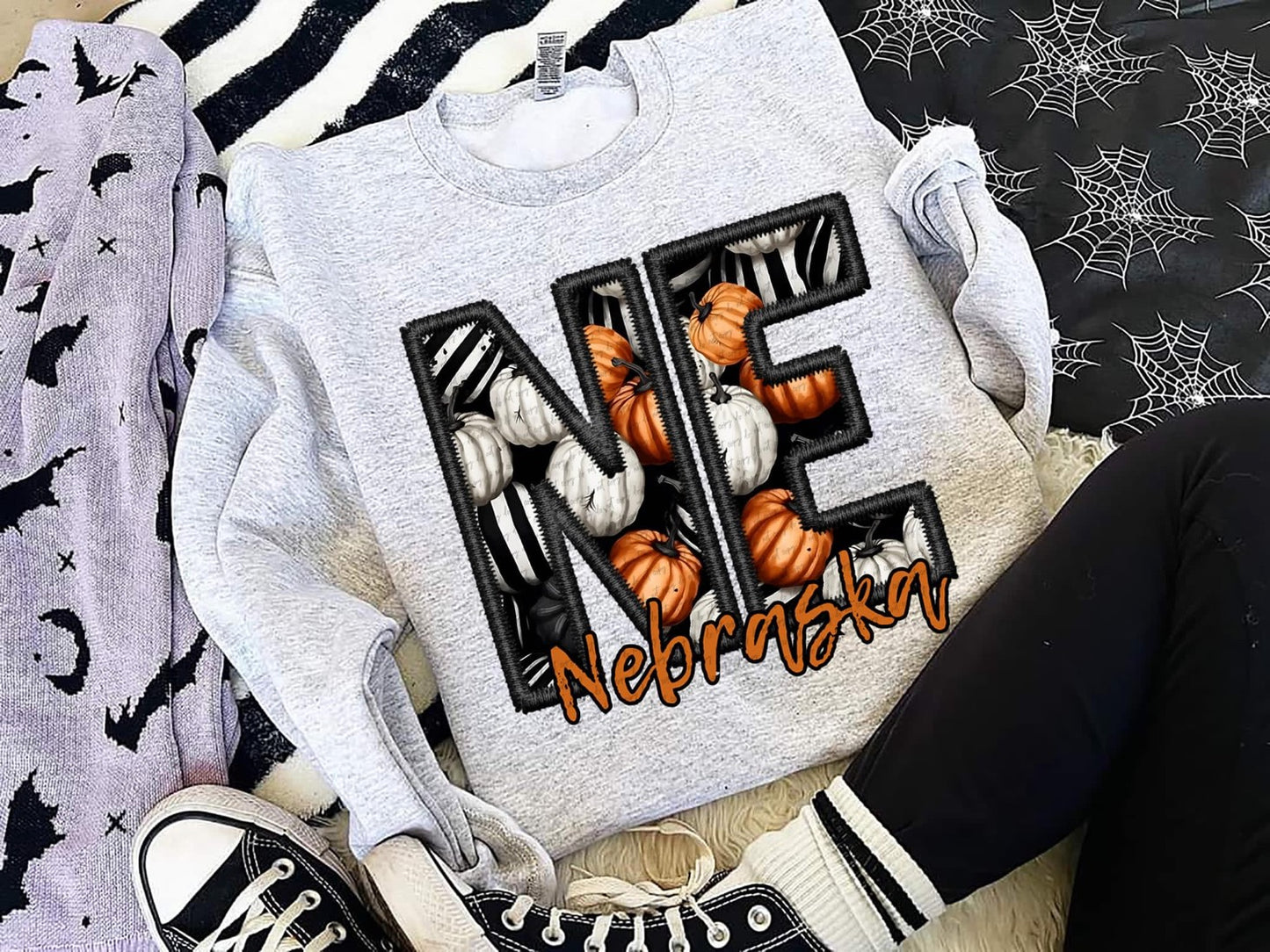 Faux Embroidered Pumpkin Filled State tee/sweatshirt