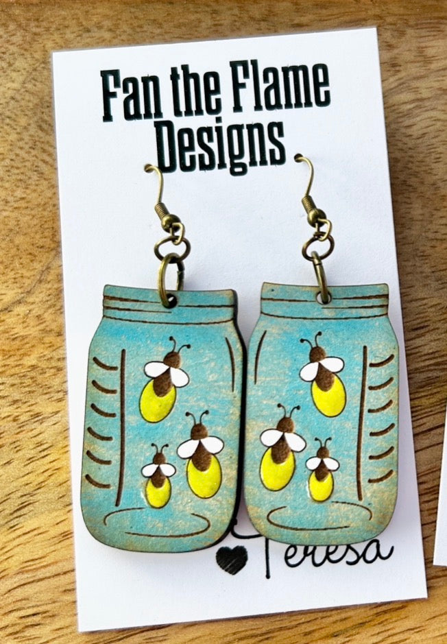 Lightning Bug Wooden Earrings