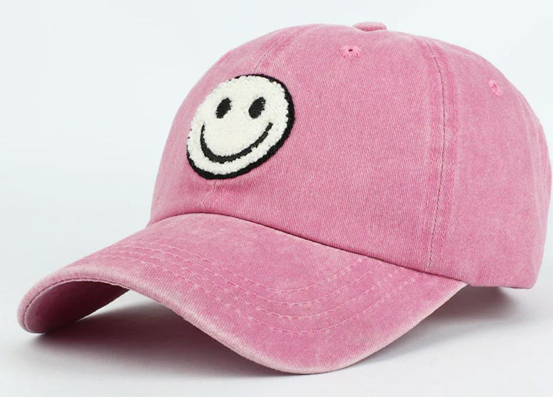 Baseball Cap with Plush Embroidered Patch Smiley Vintage Hat