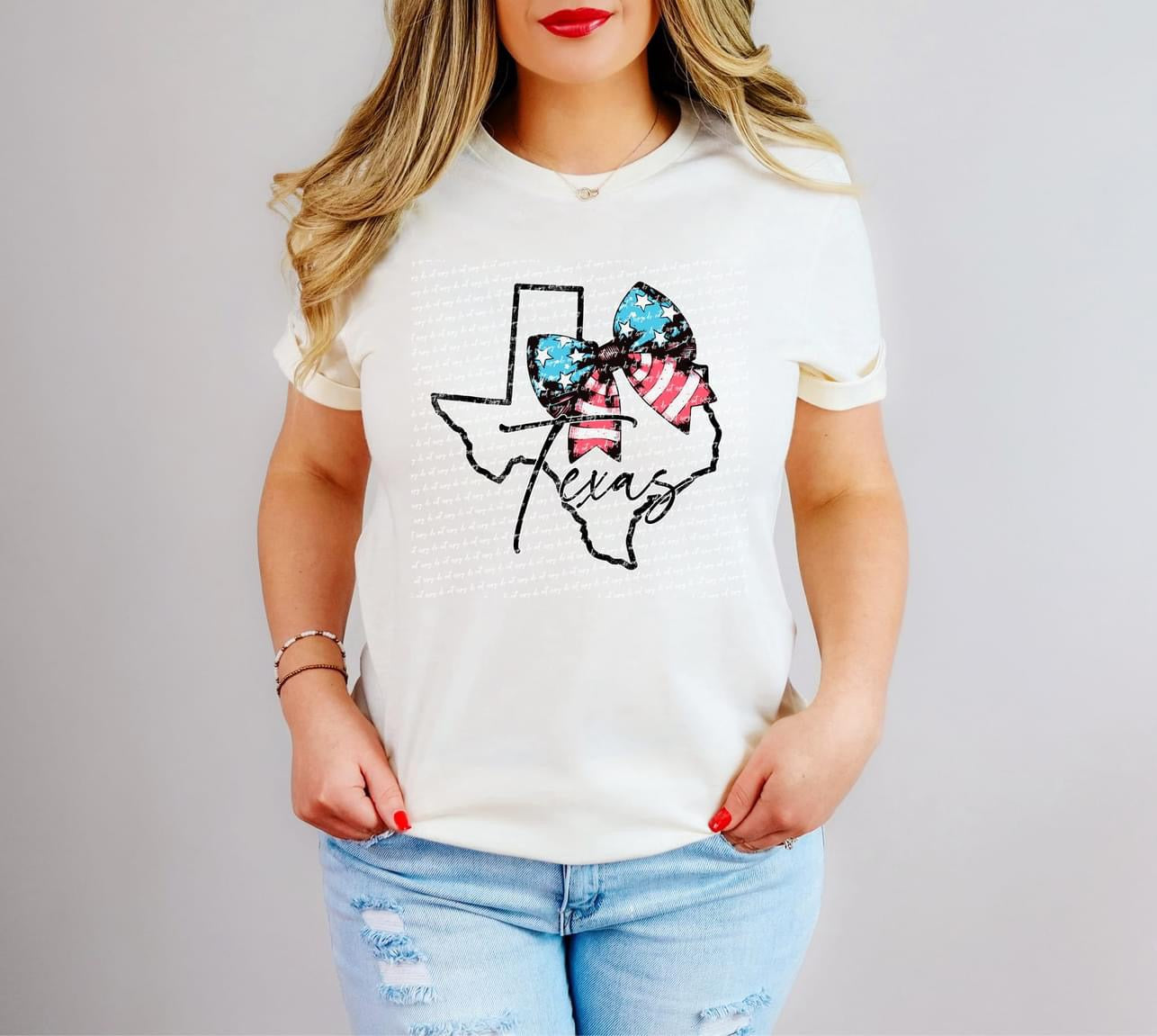 Patriotic Outline States with bow Tee