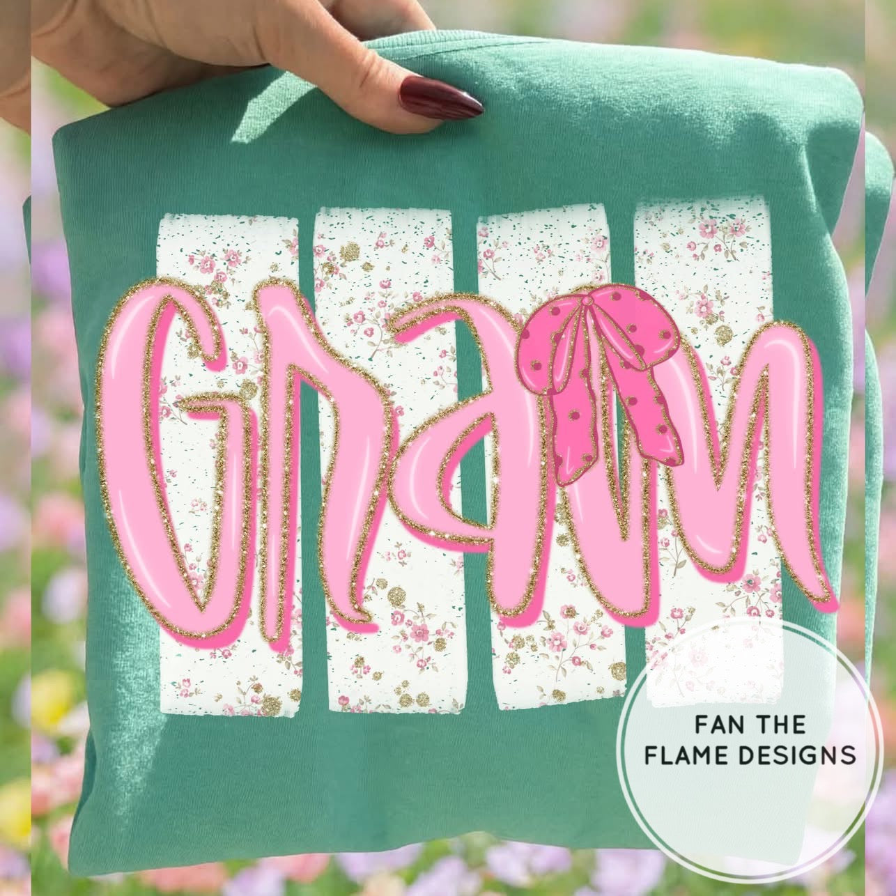Floral Distressed Stripes Names with Glitter & Bow Coquette
