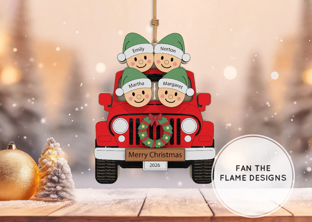 Personalized Family Jeep Christmas Ornament