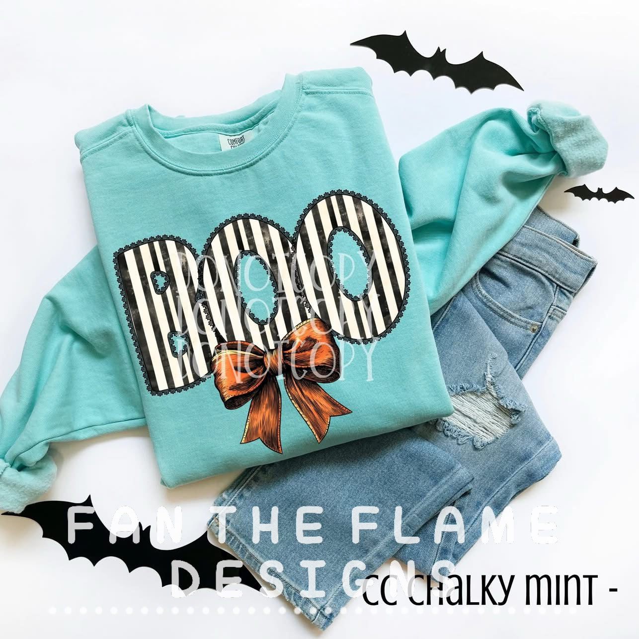 Boo Striped Letters with Bow Tee/Sweatshirt