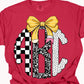 Checkered Composition Monogram with pencil bow tee/sweatshirt
