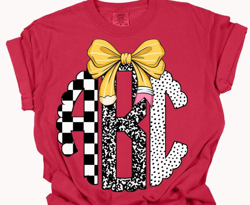 Checkered Composition Monogram with pencil bow tee/sweatshirt