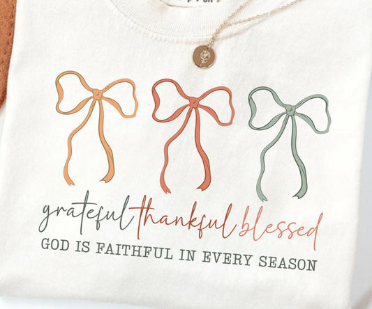 Grateful thankful blessed God is faithful in every season Tee
