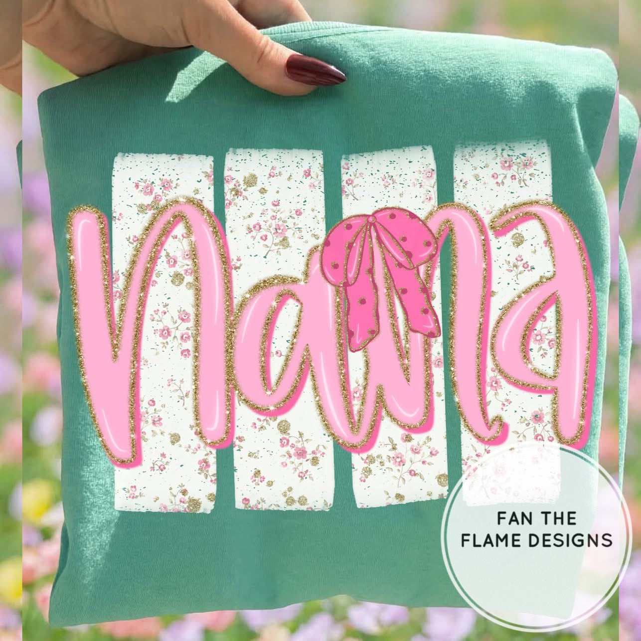 Floral Distressed Stripes Names with Glitter & Bow Coquette