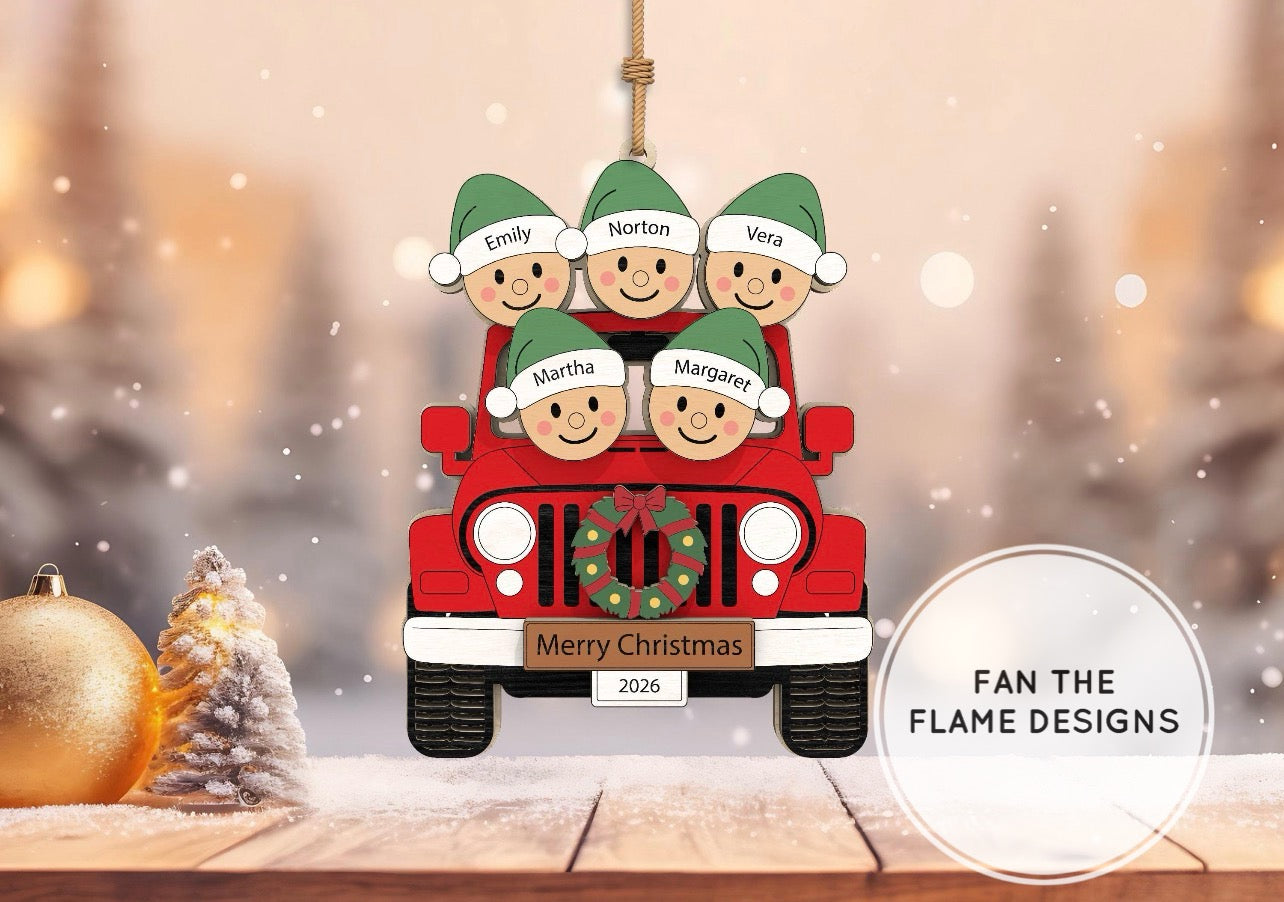 Personalized Family Jeep Christmas Ornament