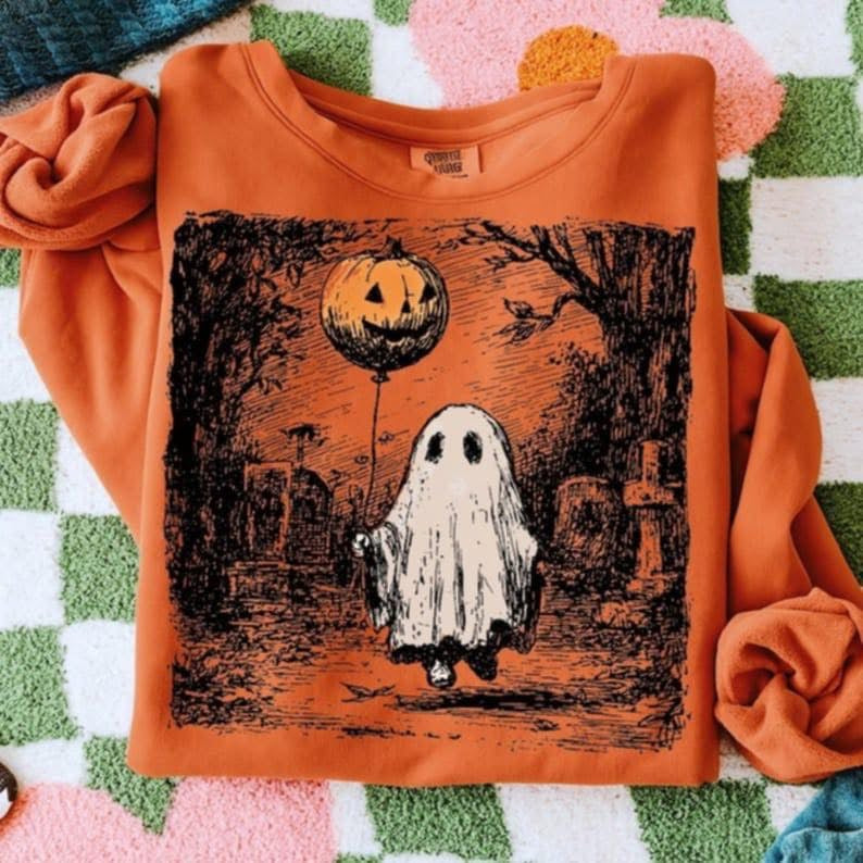 Ghost holding pumpkin balloon Tee/Sweatshirt