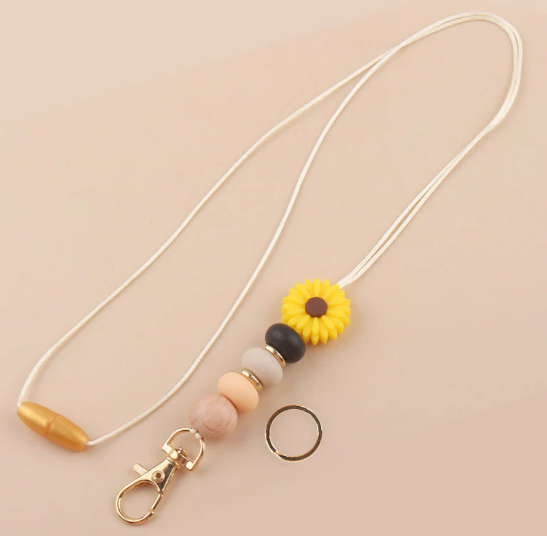 Daisy Silicone Beaded Name Tag Snap Lanyard