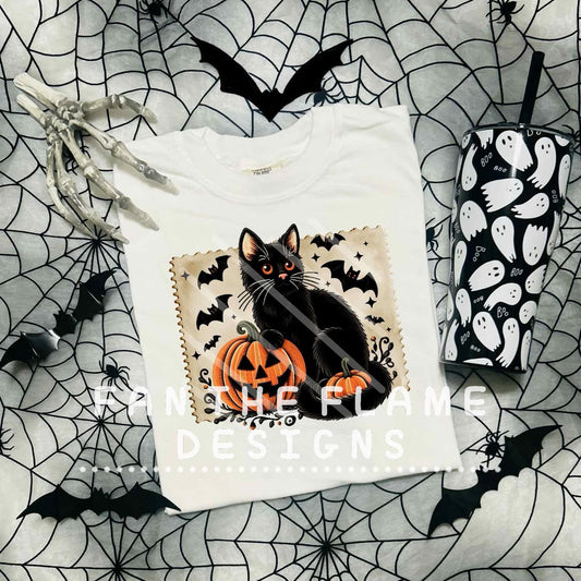 Pumpkin black cat stamp Tee/Sweatshirt