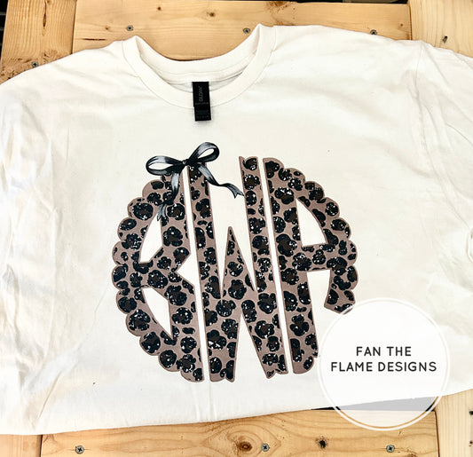 Glitter Leopard Monogram with bow
