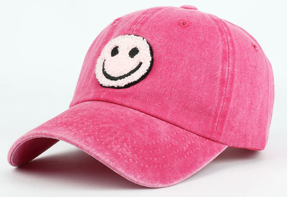 Baseball Cap with Plush Embroidered Patch Smiley Vintage Hat