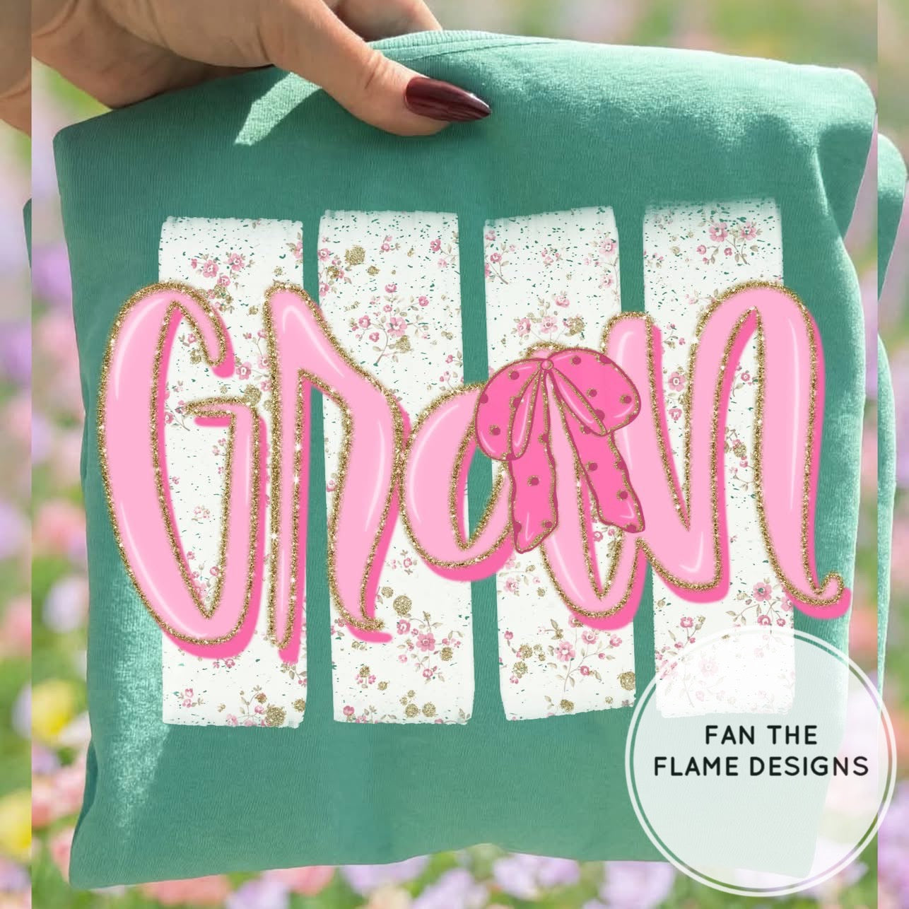 Floral Distressed Stripes Names with Glitter & Bow Coquette