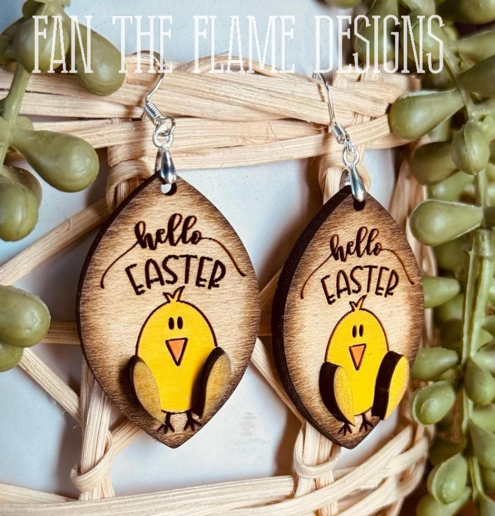 Handmade Distressed Hello Easter dangle earring