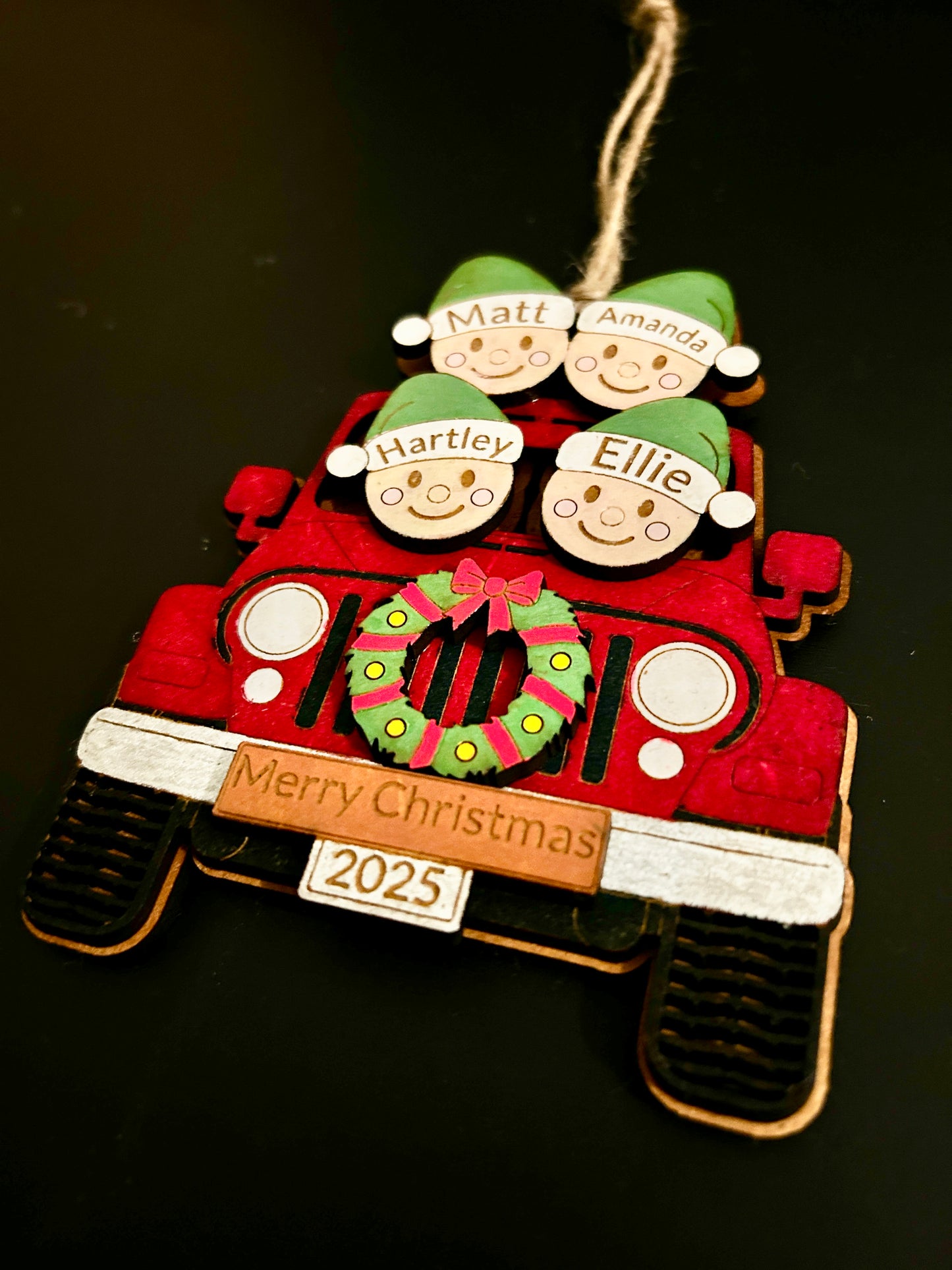 Personalized Family Jeep Christmas Ornament