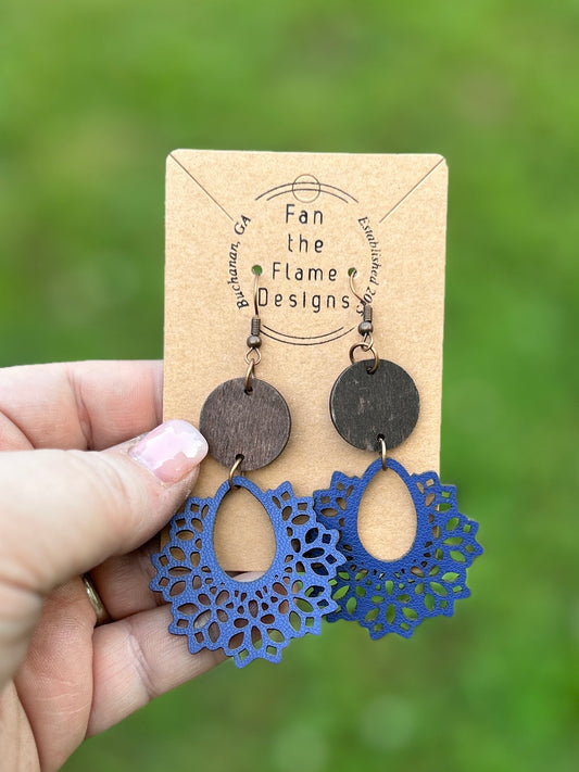 Handmade Distressed Navy Floral dangle earring