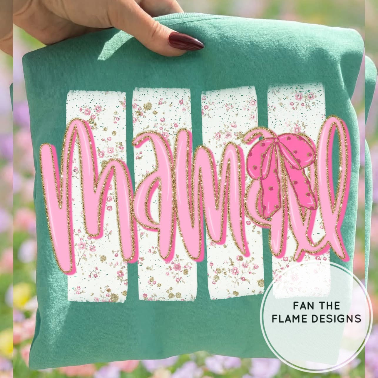 Floral Distressed Stripes Names with Glitter & Bow Coquette