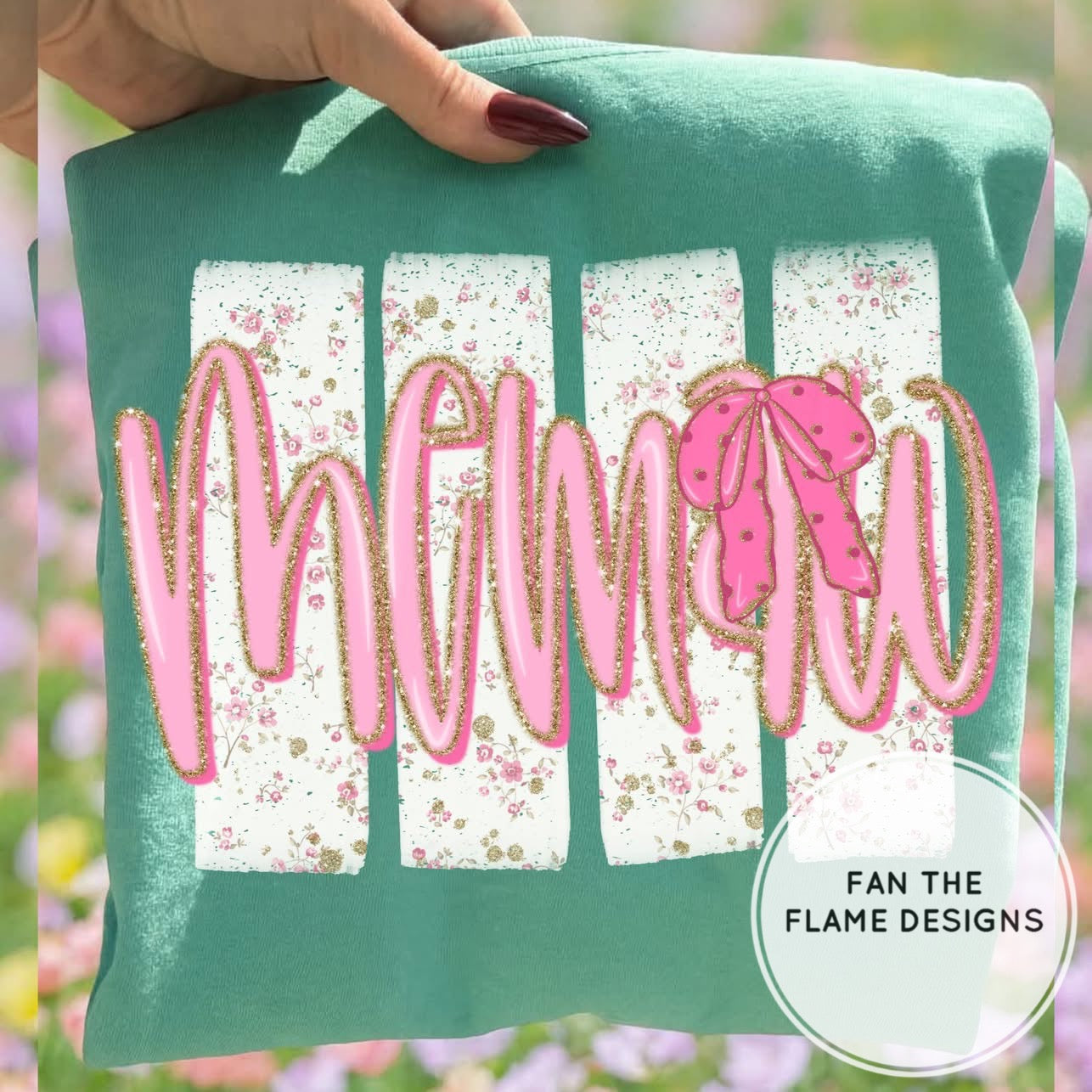 Floral Distressed Stripes Names with Glitter & Bow Coquette
