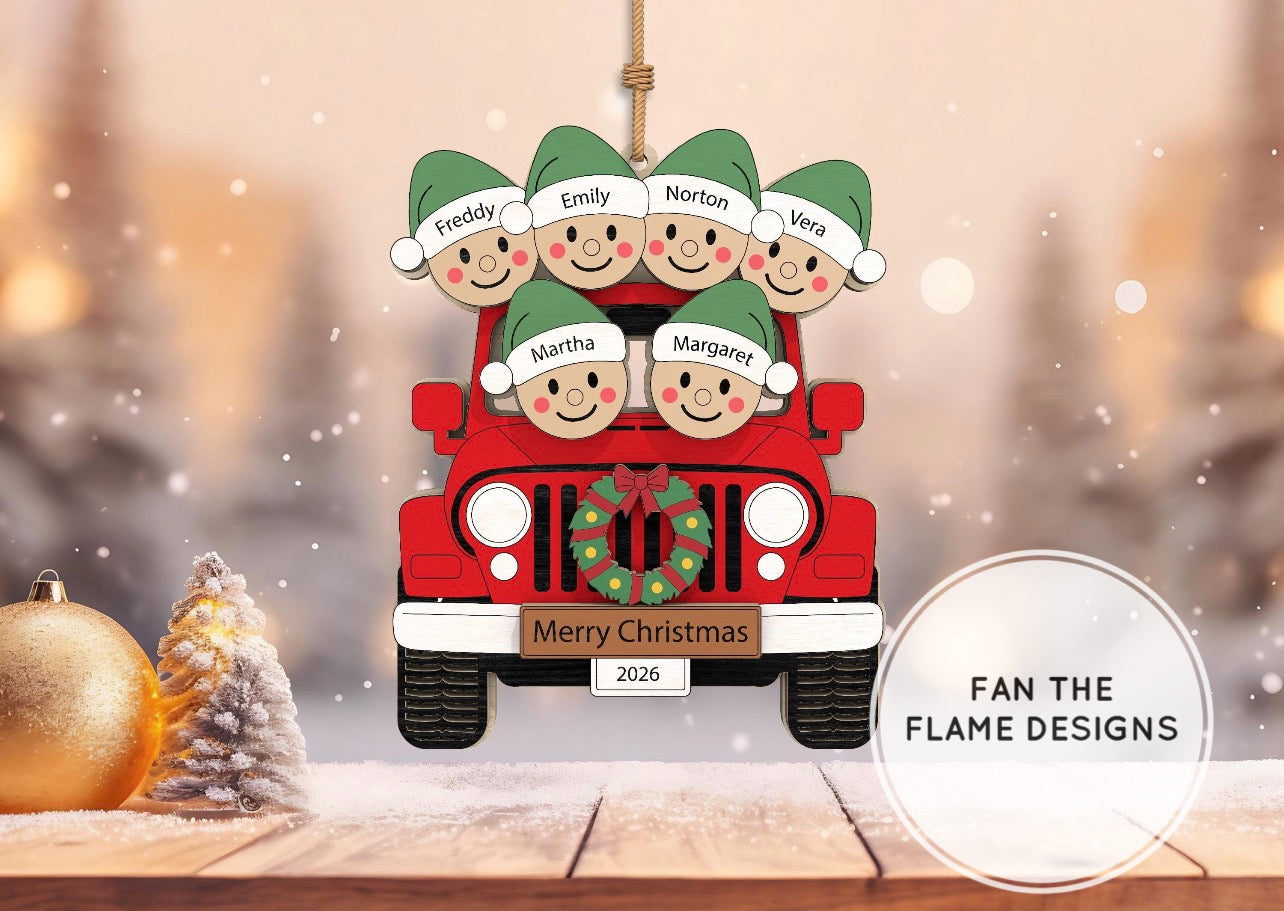 Personalized Family Jeep Christmas Ornament