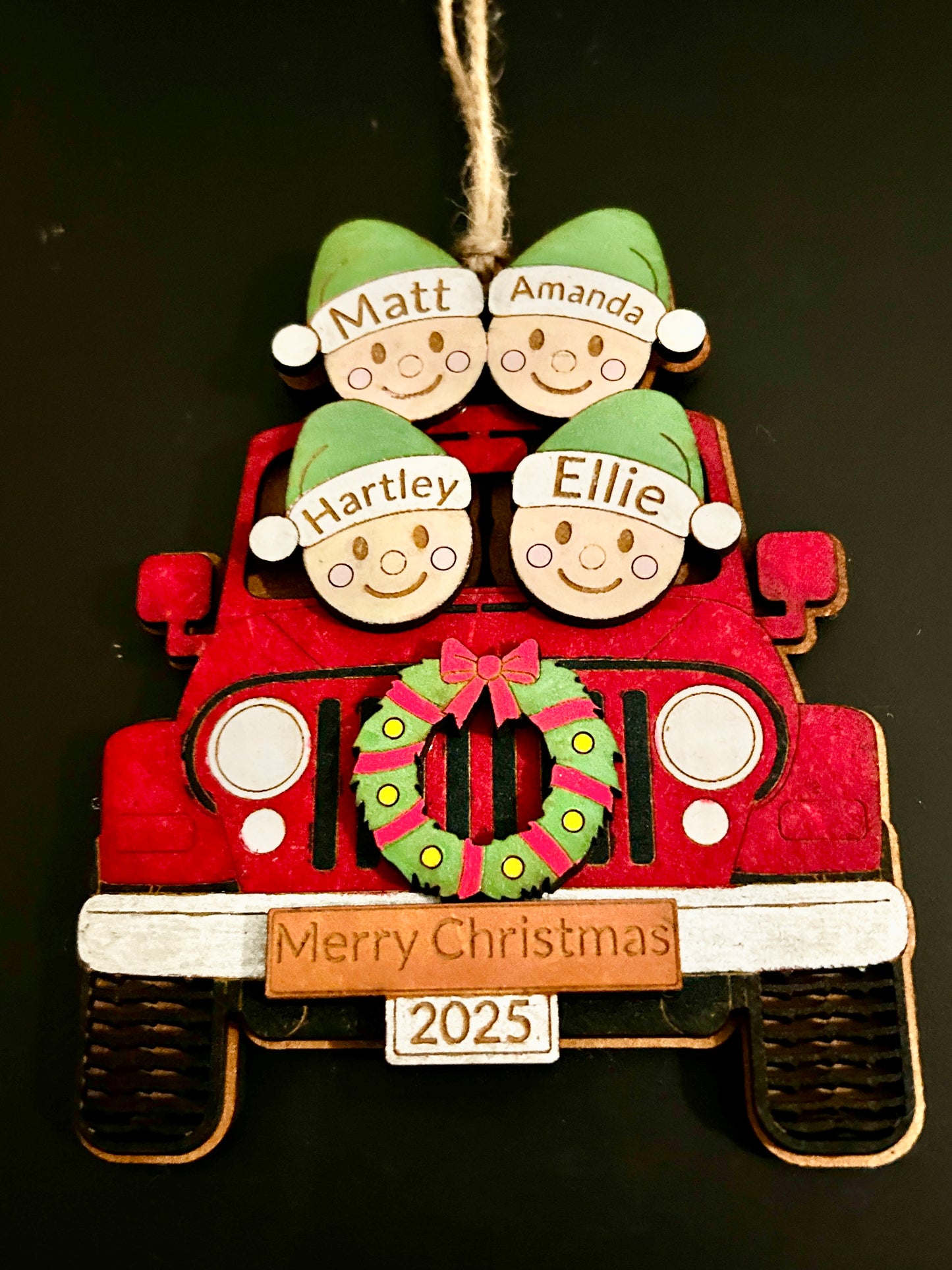 Personalized Family Jeep Christmas Ornament