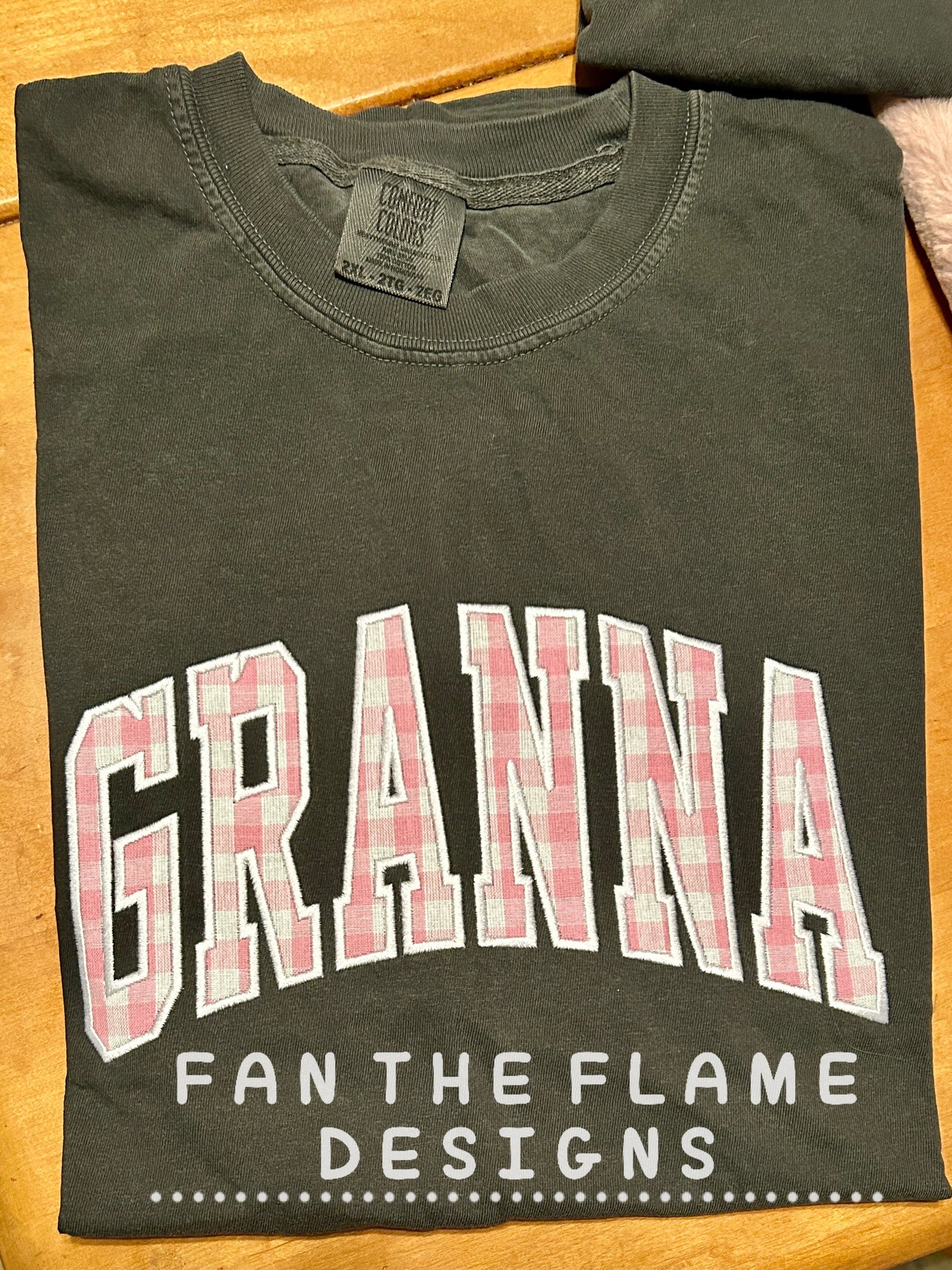 Pink Gingham Embroidered Comfort Color Tee