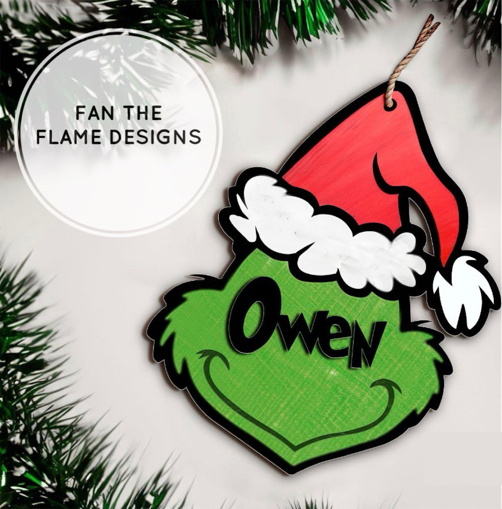 Mischievous personalized wooden ornament