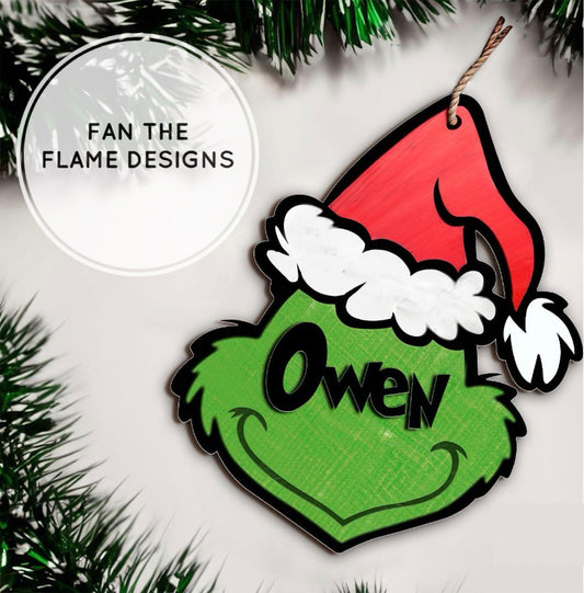 Mischievous personalized wooden ornament