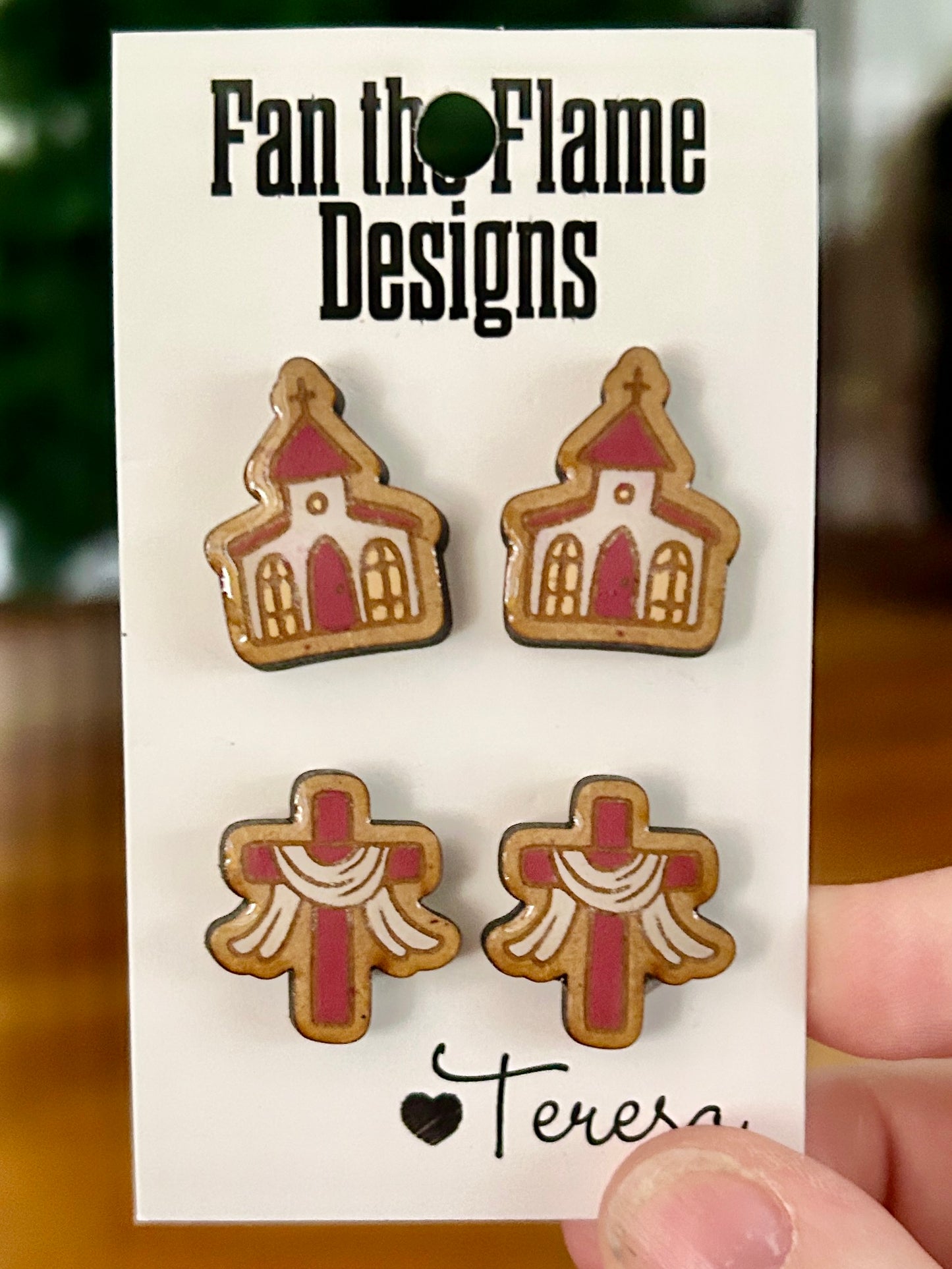 Church & Cross Handmade Stud Earrings