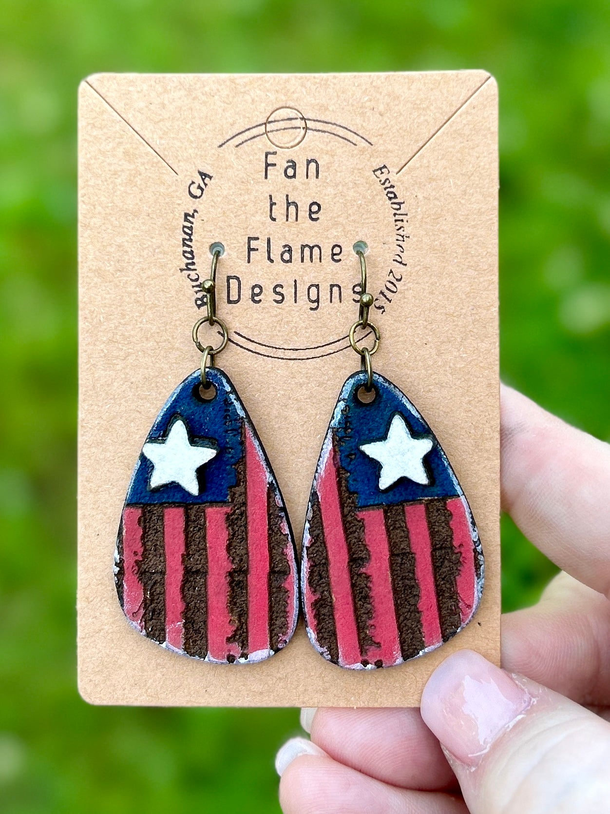 Rustic American Flag Handmade Dangle Earrings