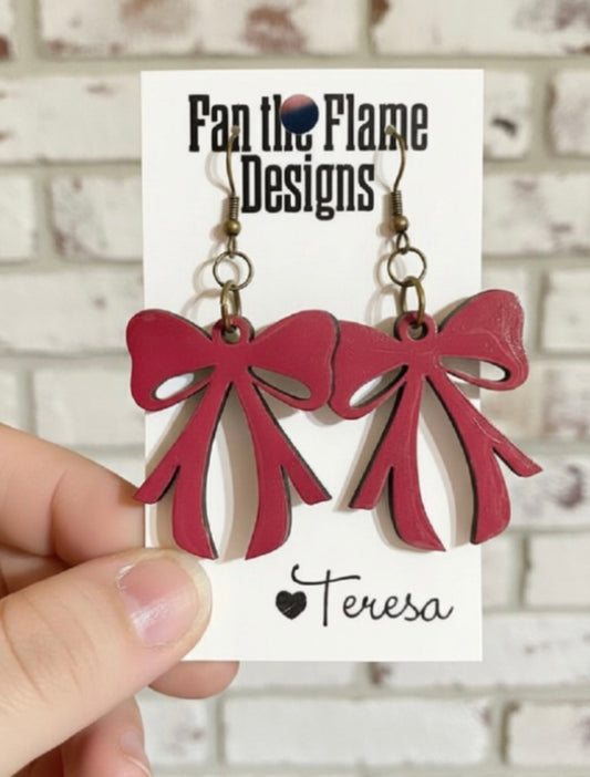 Burgundy Bow Dangle Earrings
