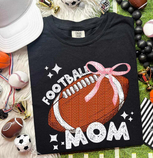 Football Mom with pink bow tee/sweatshirt