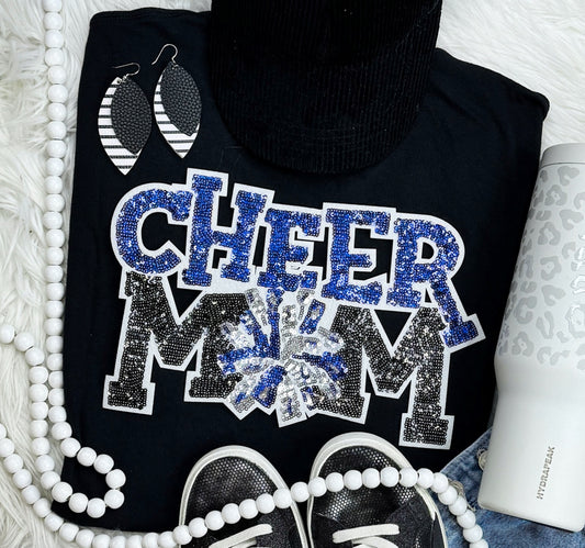 Cheer Mom {Royal blue}Sequin Patch tee/sweatshirt
