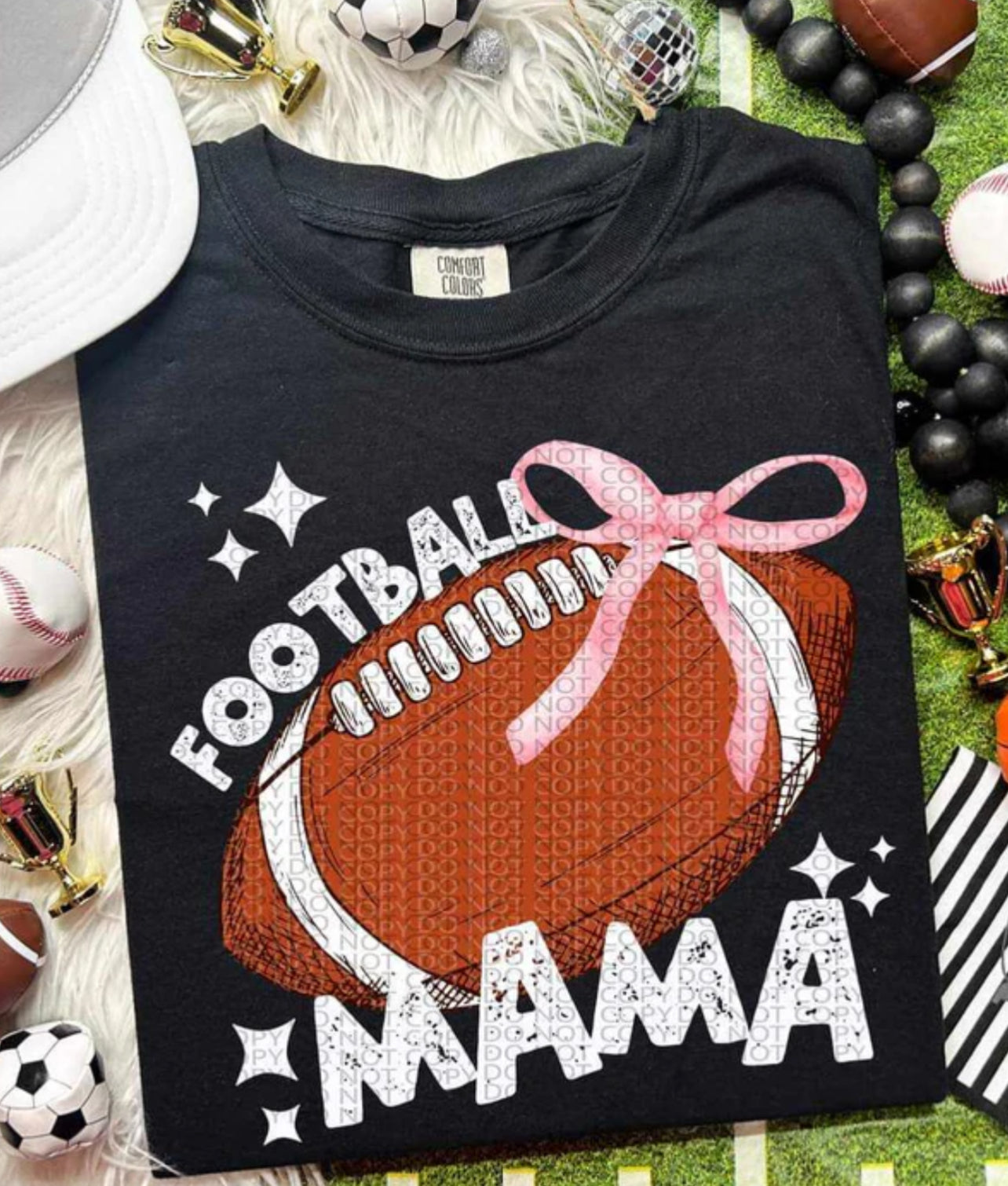 Football Mama with pink bow tee/sweatshirt