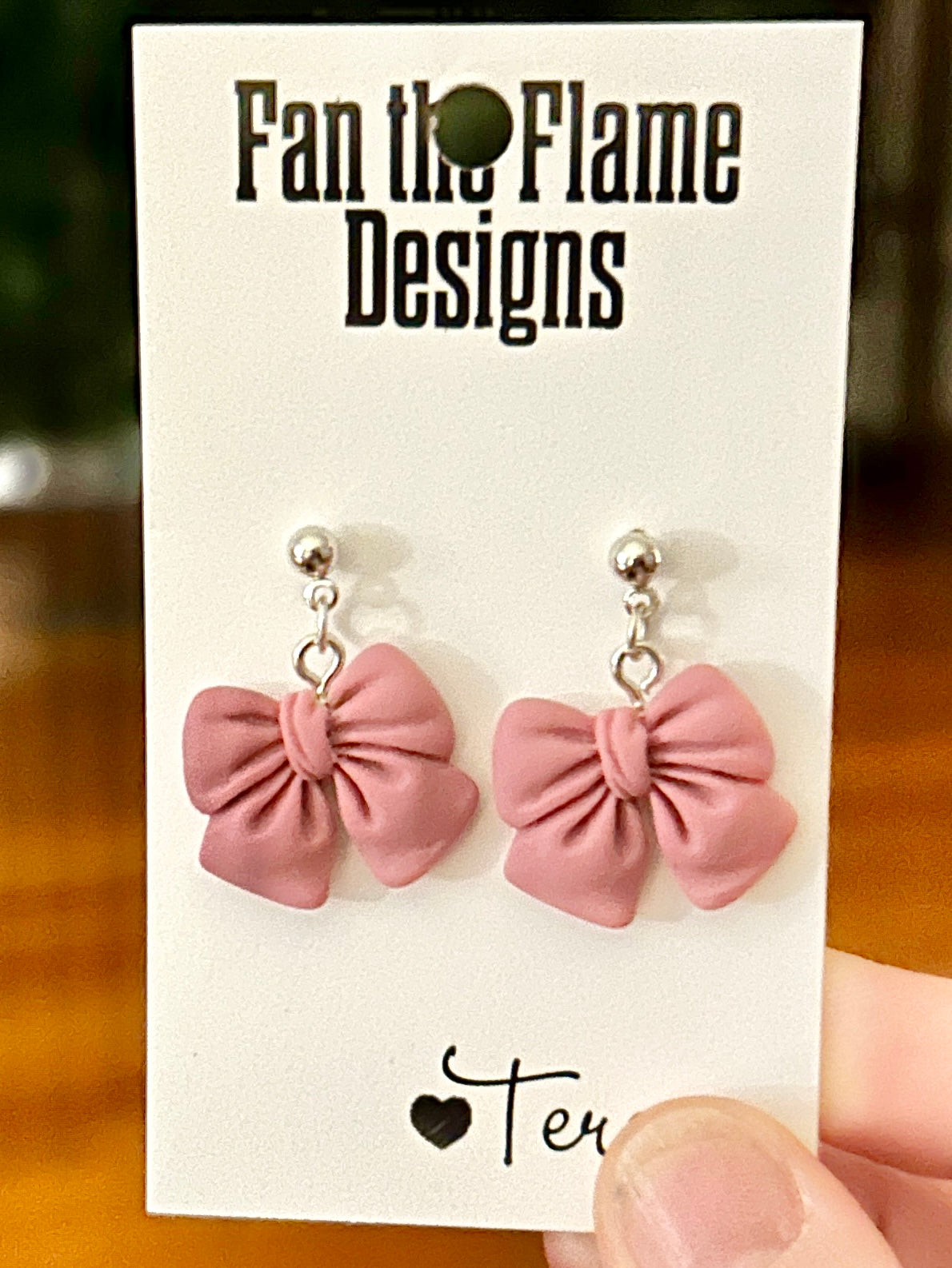 Mauve Bows Handmade Dangle Earrings