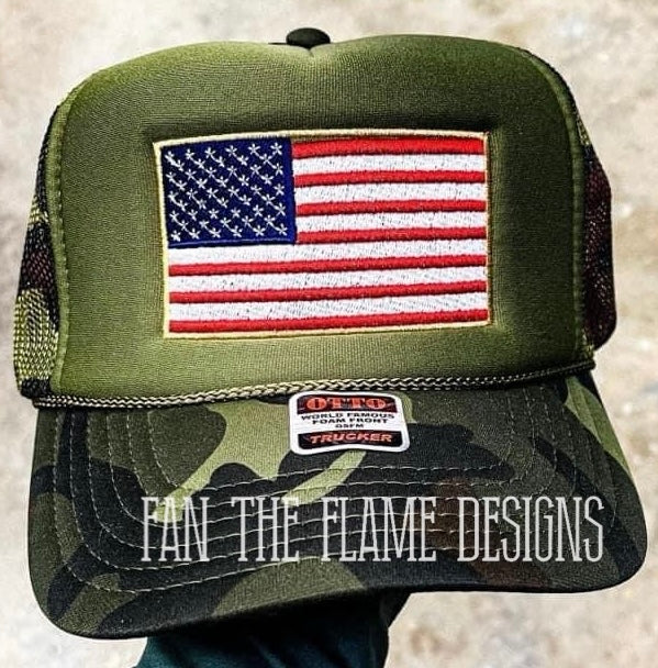 Camo Flag Embroidery Trucker Hat