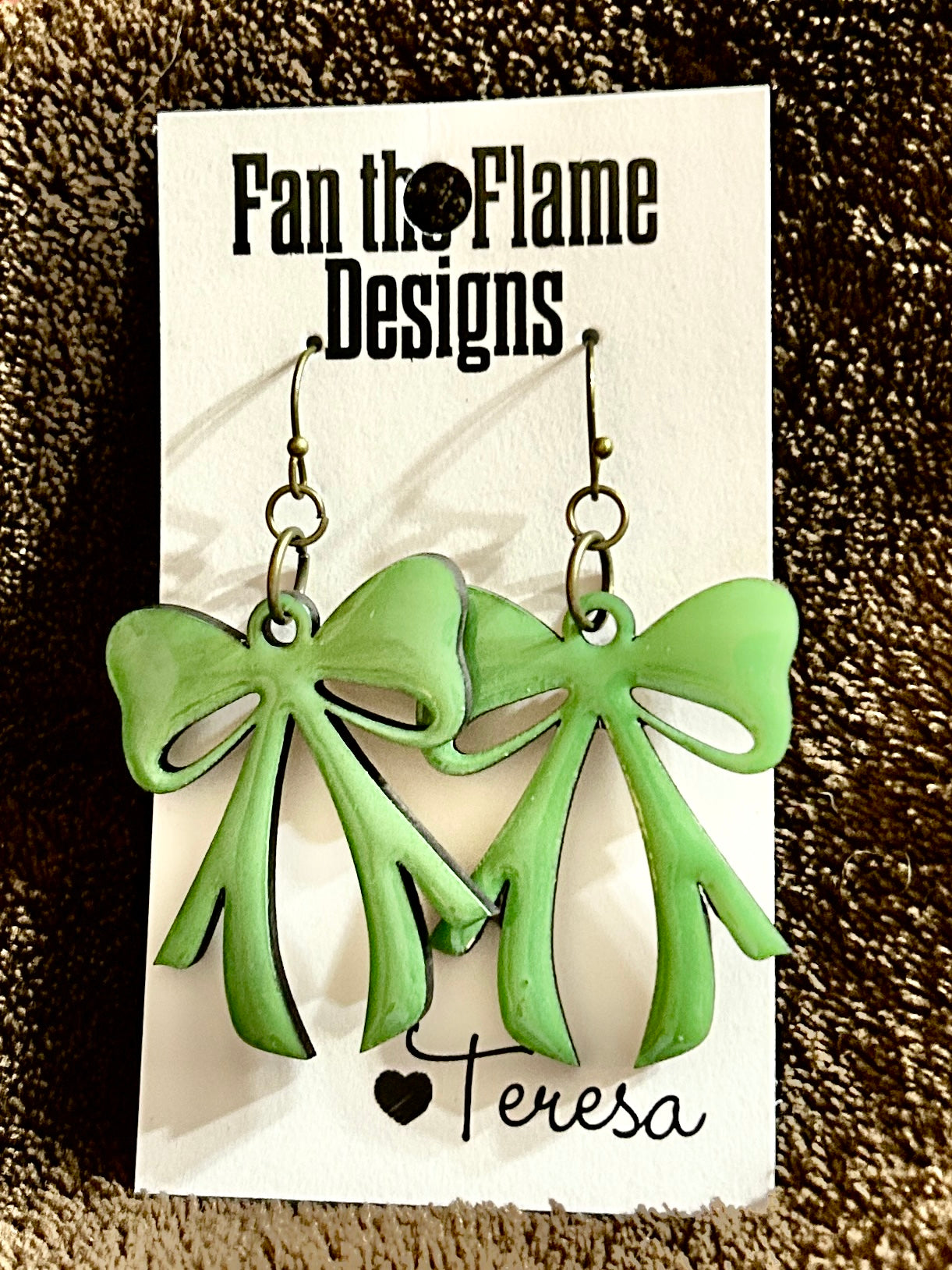 Green Bows Handmade Dangle Earrings