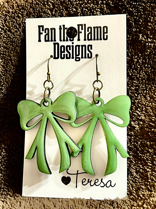 Green Bows Handmade Dangle Earrings