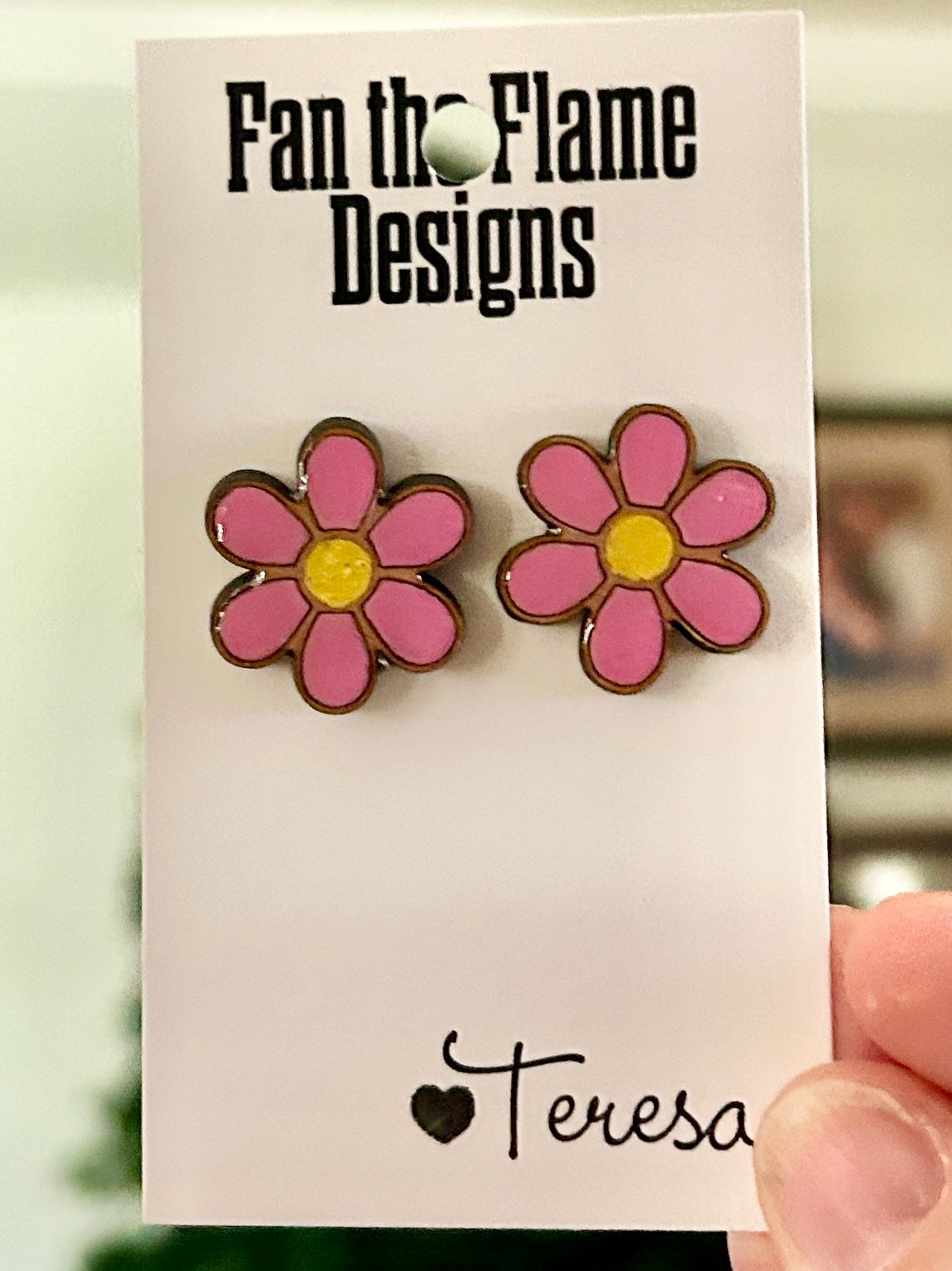 Pink Flower Handmade Stud Earrings