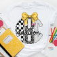 Checkered Composition Monogram with pencil bow tee/sweatshirt
