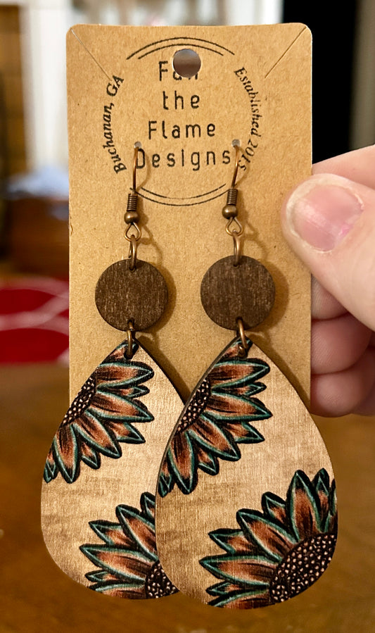 Sunflower Wooden Dangle Earrings
