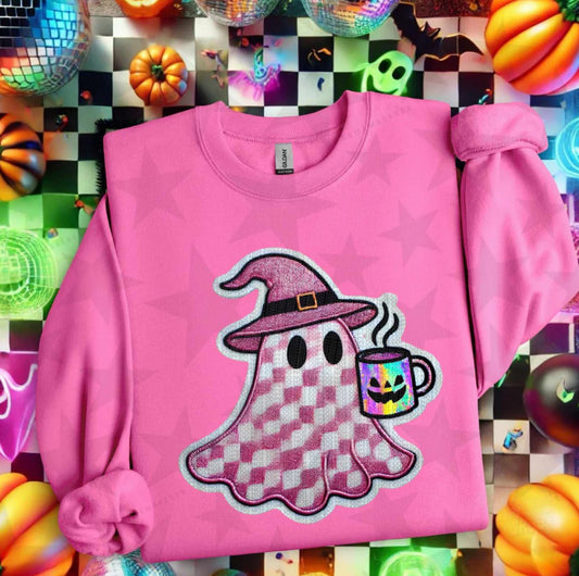 Pink checkered ghost tee/sweatshirt